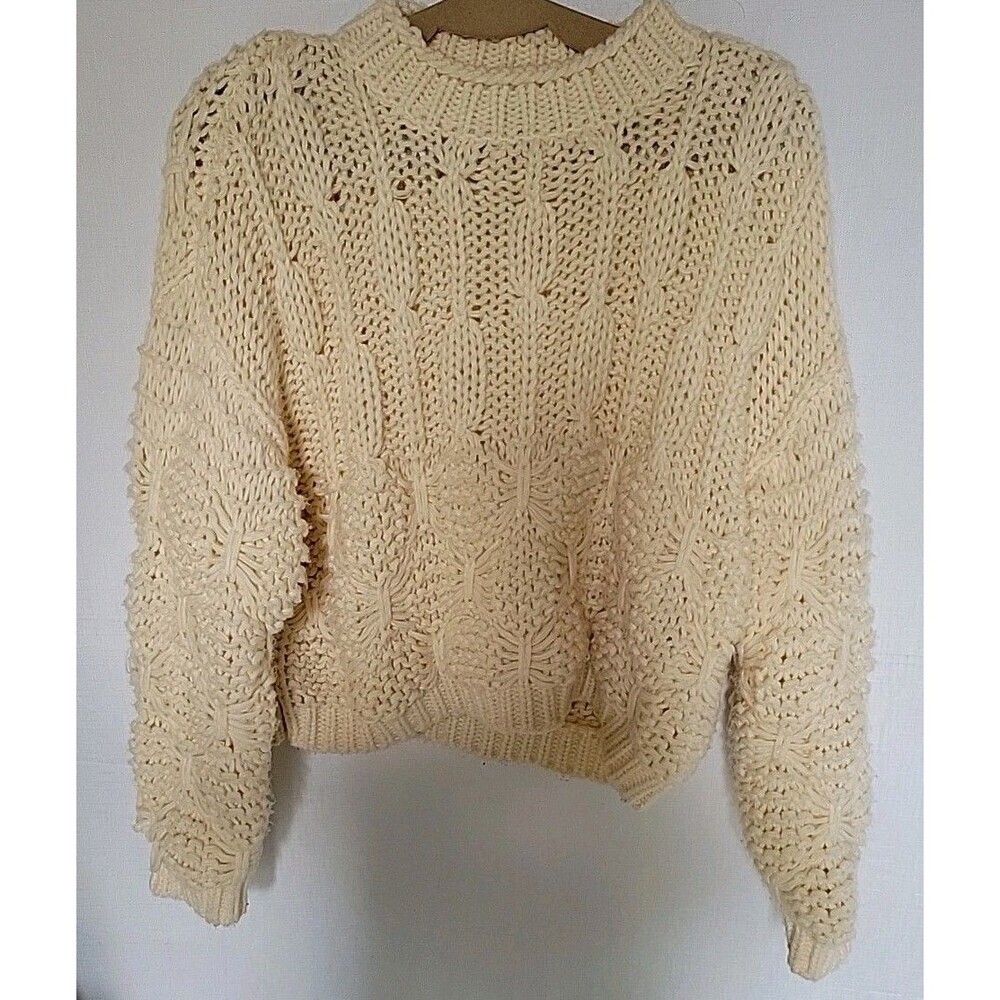 Zara Womens Chunky Sweater Size M Crop Cream Cable Knit - Picture 2 of 10